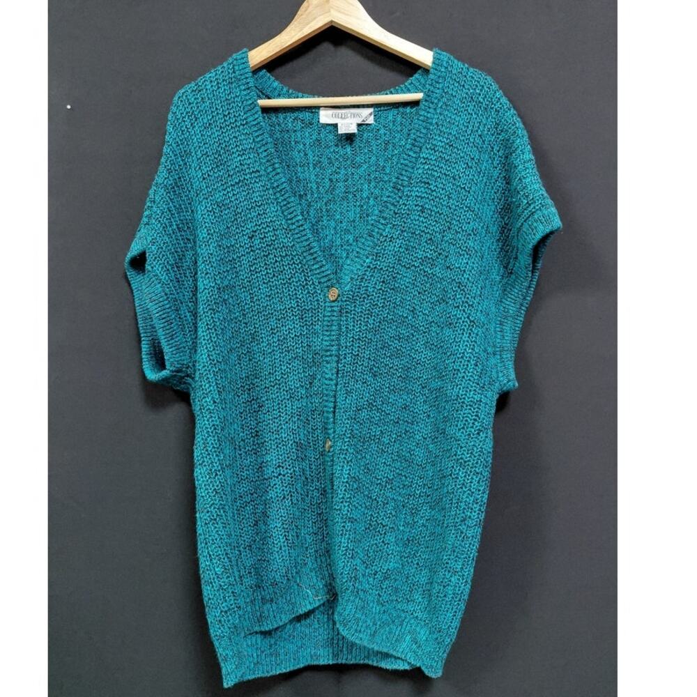 COLLECTIONS PLUS Solid Knit Size Teal Knit Cardigan Women Size 22W